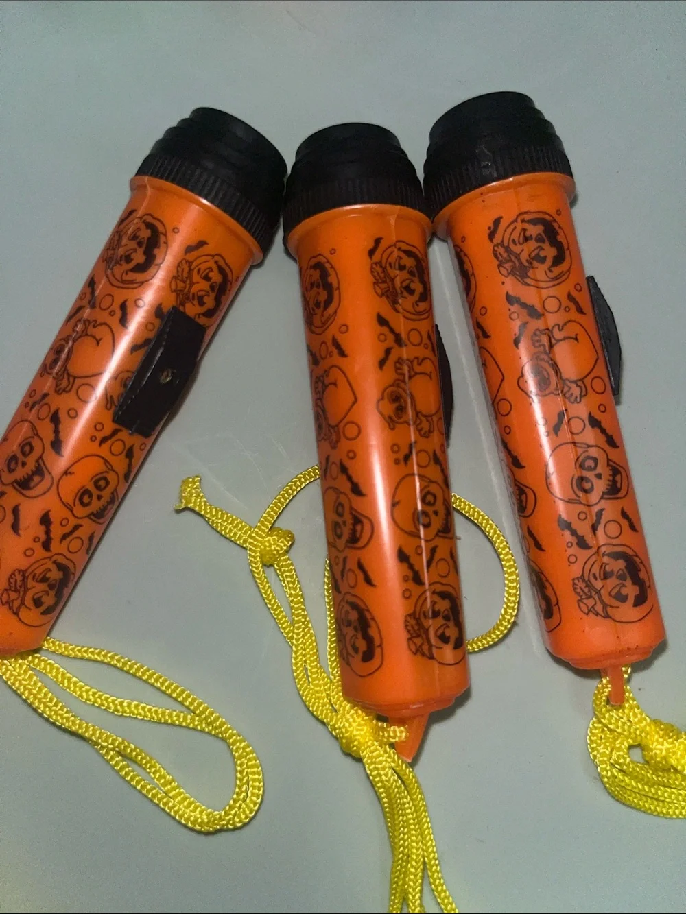 Halloween Orange Flashlight, Stampers and wipes Party Pack with Yellow Lanyards